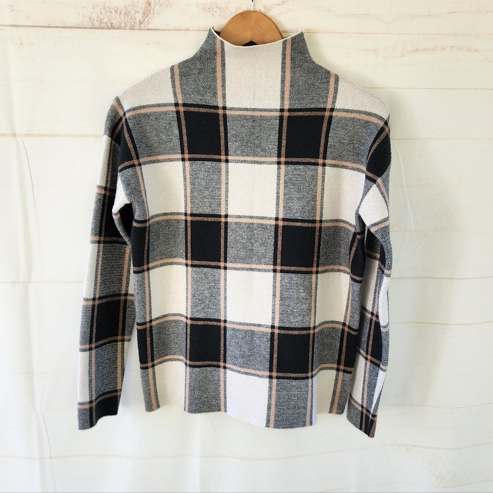 Tahari Sweater Plaid Mock Neck Sweater